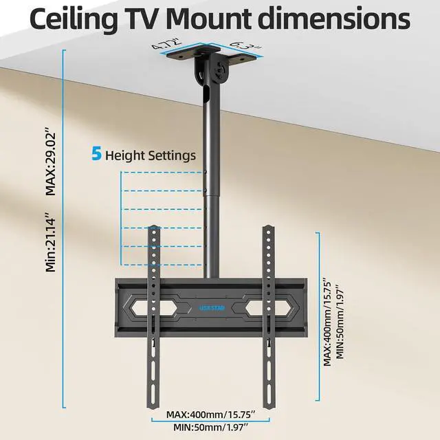 Alt view image 5 of 7 - Ceiling TV Mount for 26-65 inch TVs 360° Swivel Full Motion Ceiling Mount TV Bracket Height Adjustable Tilt TVs Ceilings Mounts Supports up to 110 Lbs Max VESA 400x400mm