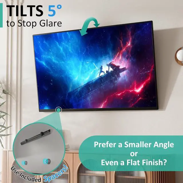 Alt view image 3 of 7 - Studless TV Wall Mount for 22-55 Inch TVs, Slim No Stud TV Mount, Drywall TVs Bracket, Holds Up to 100 lbs, Max VESA 400x400mm - No Drill Easy Installation with Bubble Level