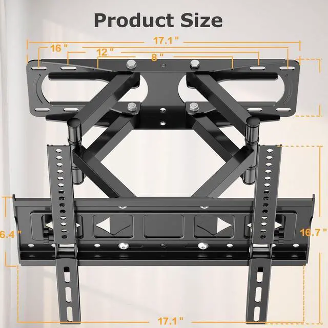 Alt view image 3 of 7 - Full Motion TV Wall Mount for Most 26-65 Inch Flat/Curved 4K LED LCD TVs, Rotate Articulating Arms Swivel and Tilt Wall Mount TV Bracket Max VESA 400X400 mm,Fits 12/16 Wood Studs