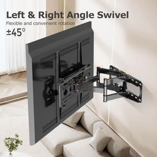 Alt view image 4 of 7 - Full Motion TV Wall Mount for Most 26-65 Inch Flat/Curved 4K LED LCD TVs, Rotate Articulating Arms Swivel and Tilt Wall Mount TV Bracket Max VESA 400X400 mm,Fits 12/16 Wood Studs