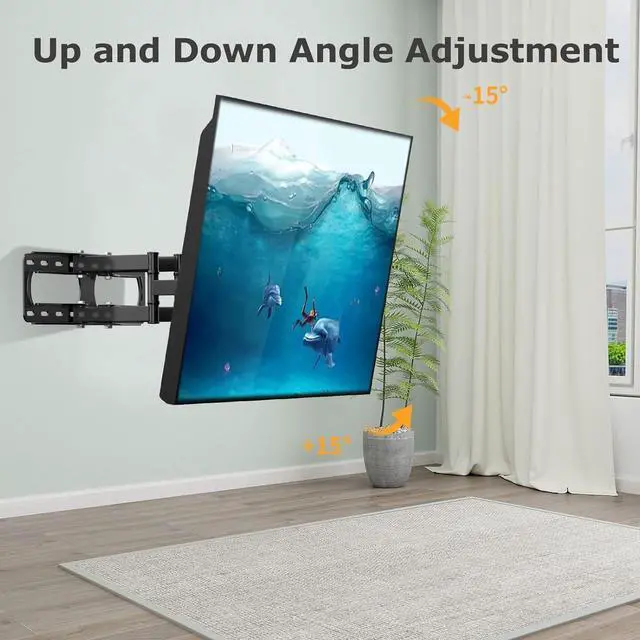 Alt view image 5 of 7 - Full Motion TV Wall Mount for Most 26-65 Inch Flat/Curved 4K LED LCD TVs, Rotate Articulating Arms Swivel and Tilt Wall Mount TV Bracket Max VESA 400X400 mm,Fits 12/16 Wood Studs