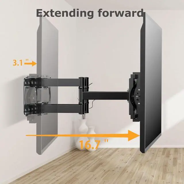 Alt view image 6 of 7 - Full Motion TV Wall Mount for Most 26-65 Inch Flat/Curved 4K LED LCD TVs, Rotate Articulating Arms Swivel and Tilt Wall Mount TV Bracket Max VESA 400X400 mm,Fits 12/16 Wood Studs