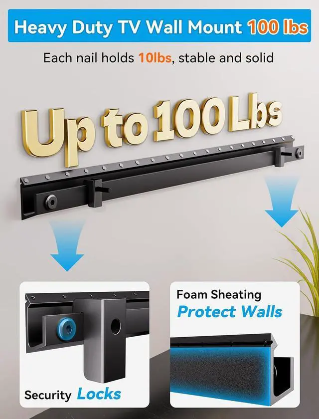 Alt view image 4 of 7 - No Stud TV Wall Mount, No Drill Studless TV Hanger for 22-55 Inch TVs, NO Damage Wall Mount Ultra Slim TVs Bracket, Max VESA 400x400mm, Holds up to 100 lbs (Include All Hardware Levels)