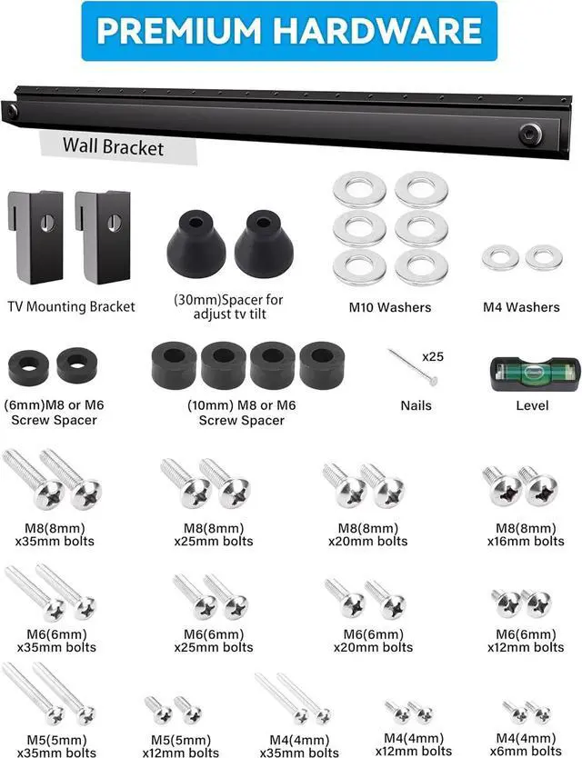 Alt view image 7 of 7 - No Stud TV Wall Mount, No Drill Studless TV Hanger for 22-55 Inch TVs, NO Damage Wall Mount Ultra Slim TVs Bracket, Max VESA 400x400mm, Holds up to 100 lbs (Include All Hardware Levels)