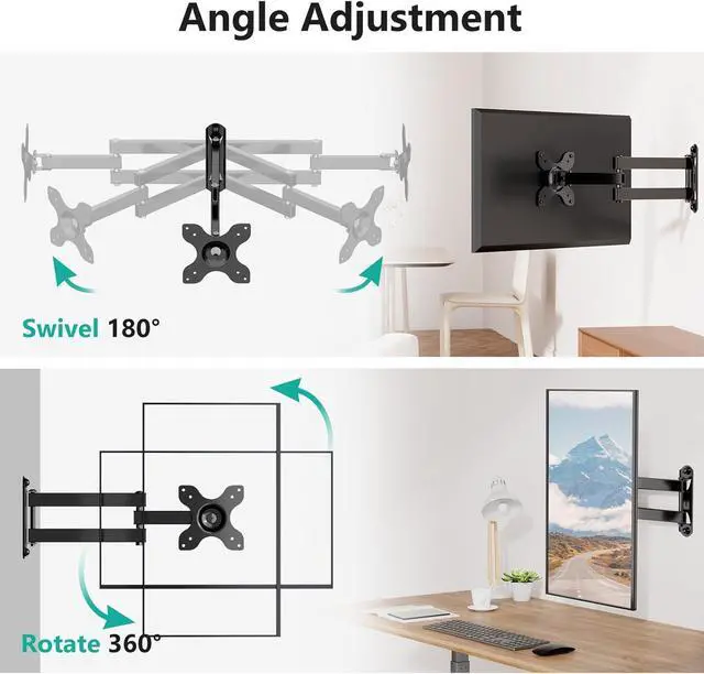 Alt view image 6 of 7 - WALI TV Wall Mount Full Motion 15 inch Extension Arm Tilt Swivel for Most 13 to 32 inch LED TV Flat Panel Screen with Mounting Holes up to 100x100mm, 2 Packs (1330LM-2), Black