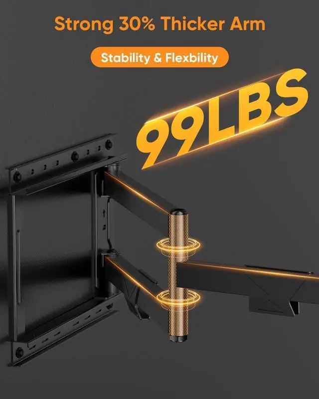 Alt view image 2 of 7 - FORGING MOUNT Corner TV Mount Long Arm TV Wall Mount for Most 37-75 Inch Flat Curved TVs, 30 Inch Long Extension TV Mount Swivel, Tilt, Full Motion Articulating Arms Max VESA 600x400mm up to 99lbs