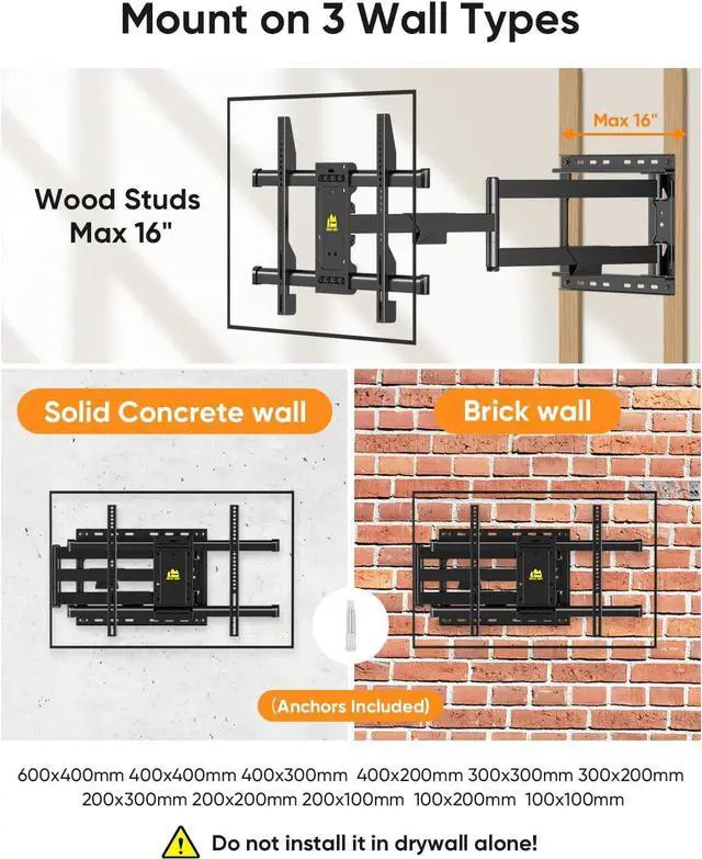 Alt view image 7 of 7 - FORGING MOUNT Corner TV Mount Long Arm TV Wall Mount for Most 37-75 Inch Flat Curved TVs, 30 Inch Long Extension TV Mount Swivel, Tilt, Full Motion Articulating Arms Max VESA 600x400mm up to 99lbs