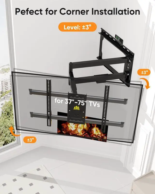 Alt view image 6 of 7 - FORGING MOUNT Corner TV Mount Long Arm TV Wall Mount for Most 37-75 Inch Flat Curved TVs, 30 Inch Long Extension TV Mount Swivel, Tilt, Full Motion Articulating Arms Max VESA 600x400mm up to 99lbs