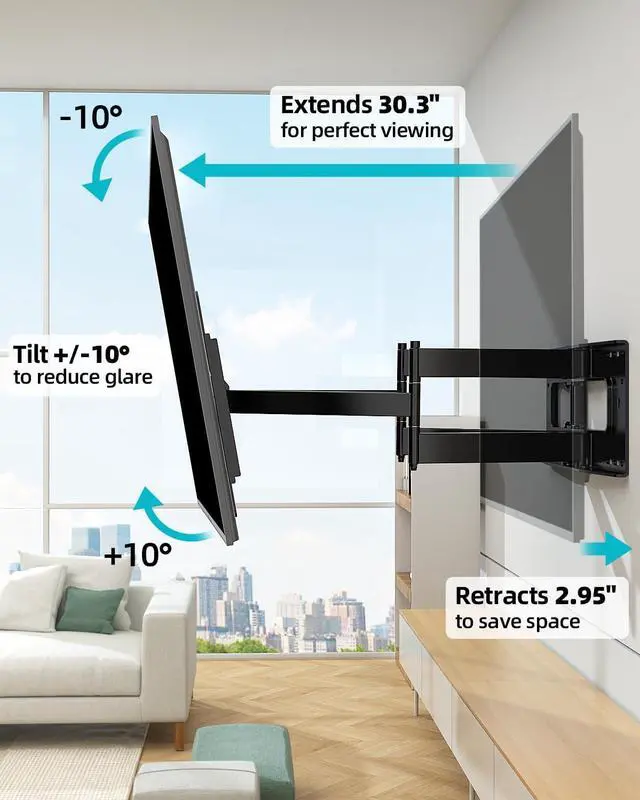 Alt view image 5 of 6 - Full Motion TV Wall Mount for 50-100 Inch TVs, 30.3 Inch Long Arm, VESA 800x600 Compatible, Swivel and Tilt, Fits 16-24 Inch Studs, 165 lbs Heavy-Duty Bracket