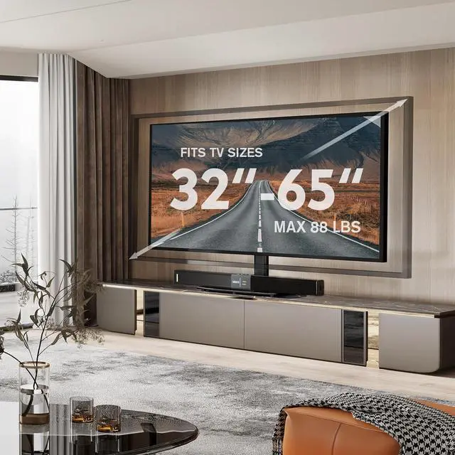 Alt view image 5 of 7 - Universal Swivel TV Stand/Base Table Top TV Stand 32 to 65 inch TVs 80 Degree Swivel, 4 Level Height Adjustable, Heavy Duty Tempered Glass Base, Holds up to 88lbs Screens, HT04B-002