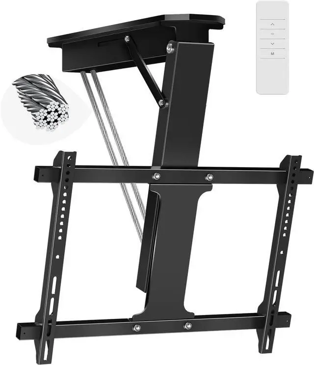Main image of Electric Ceiling TV Mount with Remote, Motorized Ceiling Mount TV Bracket Flip Down for 32 to 71 inch Flat Curved Screen Mount Drop Down for Flat Pitched Roof Indoor Outdoor(Black)