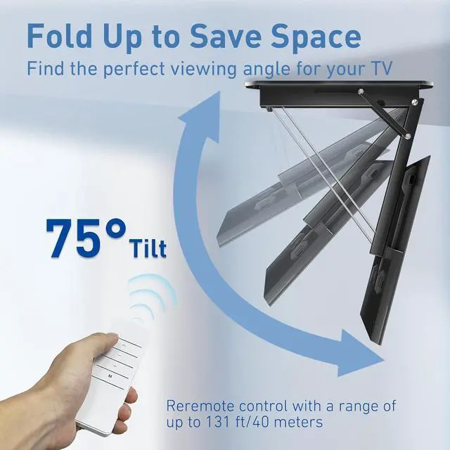 Alt view image 4 of 7 - Electric Ceiling TV Mount with Remote, Motorized Ceiling Mount TV Bracket Flip Down for 32 to 71 inch Flat Curved Screen Mount Drop Down for Flat Pitched Roof Indoor Outdoor(Black)
