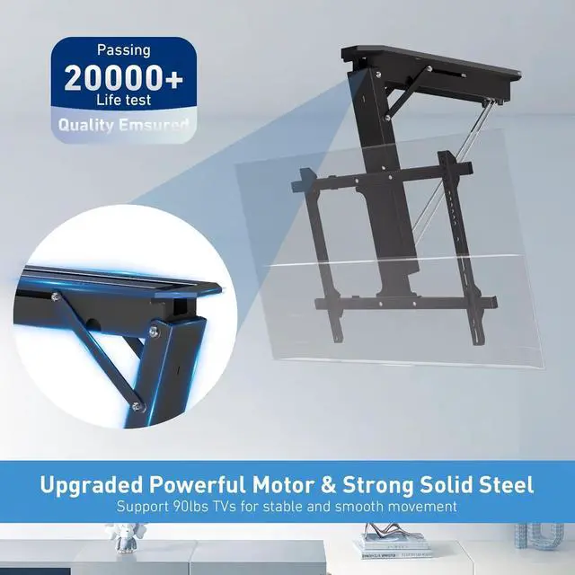 Alt view image 5 of 7 - Electric Ceiling TV Mount with Remote, Motorized Ceiling Mount TV Bracket Flip Down for 32 to 71 inch Flat Curved Screen Mount Drop Down for Flat Pitched Roof Indoor Outdoor(Black)