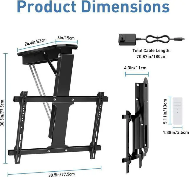 Alt view image 6 of 7 - Electric Ceiling TV Mount with Remote, Motorized Ceiling Mount TV Bracket Flip Down for 32 to 71 inch Flat Curved Screen Mount Drop Down for Flat Pitched Roof Indoor Outdoor(Black)