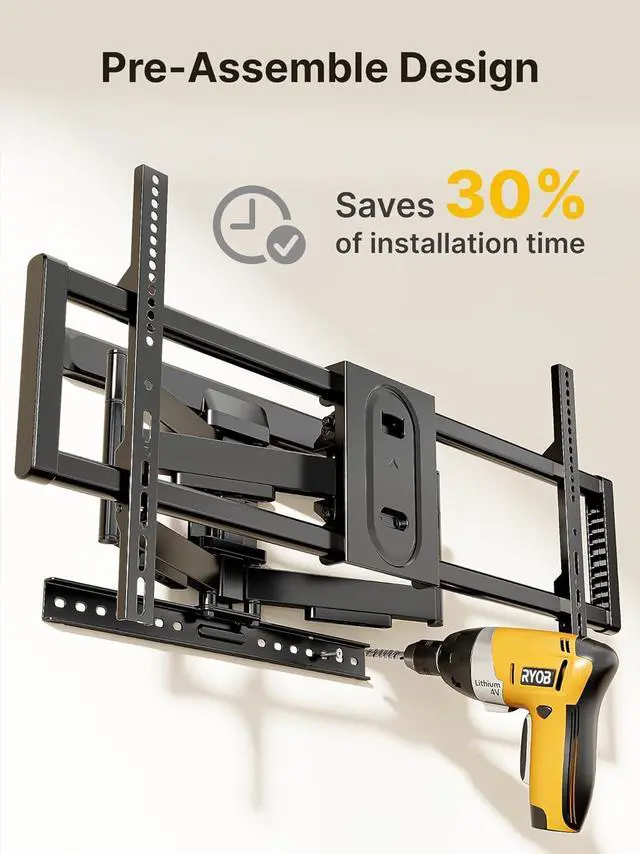 Alt view image 3 of 7 - monTEK Full Motion TV Wall Mount for 4395 Inch TVs, Pre-Assembled TV Mount with Tool-Free Tilt, Swivel, Extension, Max VESA 800 x 400mm and 132 lbs, 16/18 Wood Studs