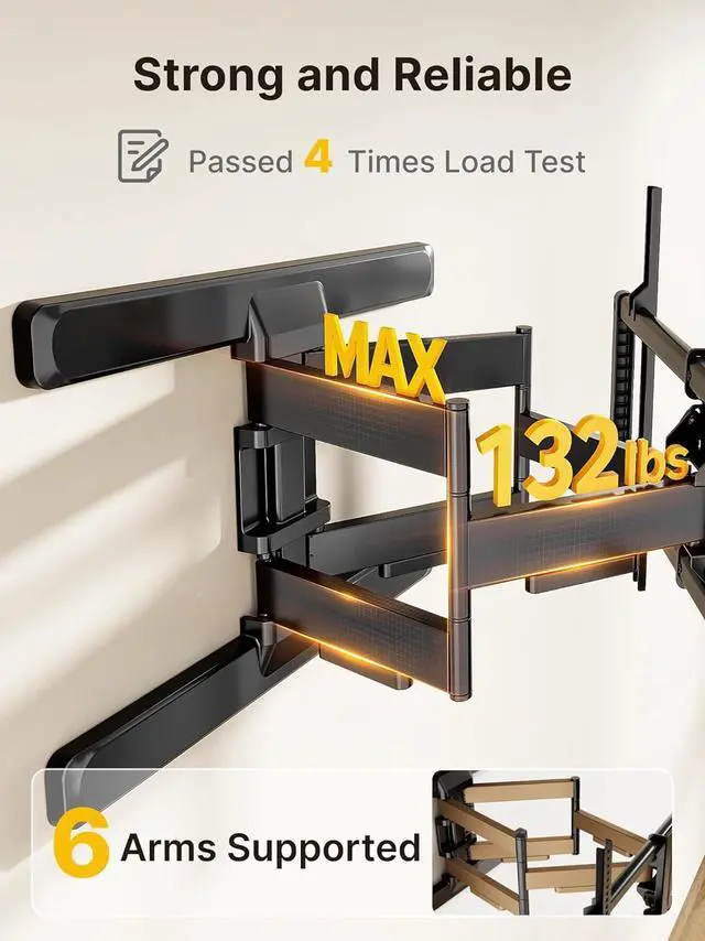 Alt view image 4 of 7 - monTEK Full Motion TV Wall Mount for 4395 Inch TVs, Pre-Assembled TV Mount with Tool-Free Tilt, Swivel, Extension, Max VESA 800 x 400mm and 132 lbs, 16/18 Wood Studs