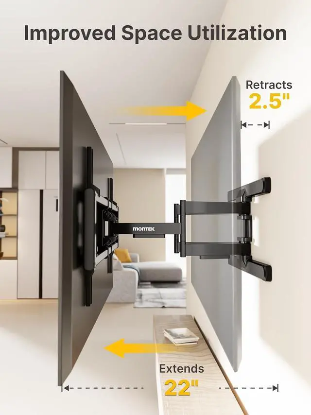 Alt view image 6 of 7 - monTEK Full Motion TV Wall Mount for 4395 Inch TVs, Pre-Assembled TV Mount with Tool-Free Tilt, Swivel, Extension, Max VESA 800 x 400mm and 132 lbs, 16/18 Wood Studs