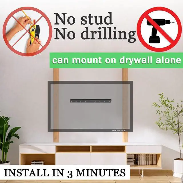 Alt view image 3 of 6 - Auoace No Stud TV Wall Mount fits 12-55 inch TVs, 2-Pack Drywall Studless TV Hanger No Damage, Non Drill, Dry Wall Flat Screen TVs Easy Install Brackets, up to 99lbs, Include New Hardware Levels