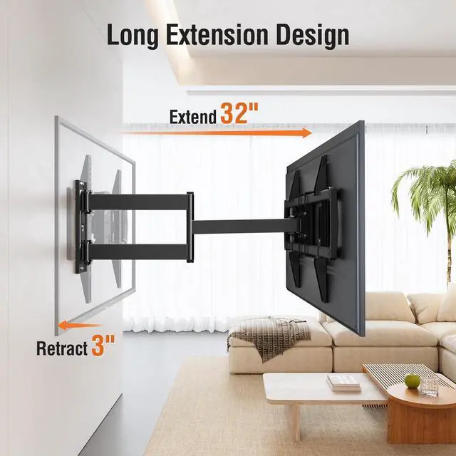 Alt view image 2 of 7 - Long Arm TV Mount for Most 42-75 Inch TVs 32 Long Extension Arm Corner TV Wall Mount Articulating Wall Mount tv Bracket Swivel and Tilt Holds up to 99 lbs. Max VESA 600x400mm YD1036