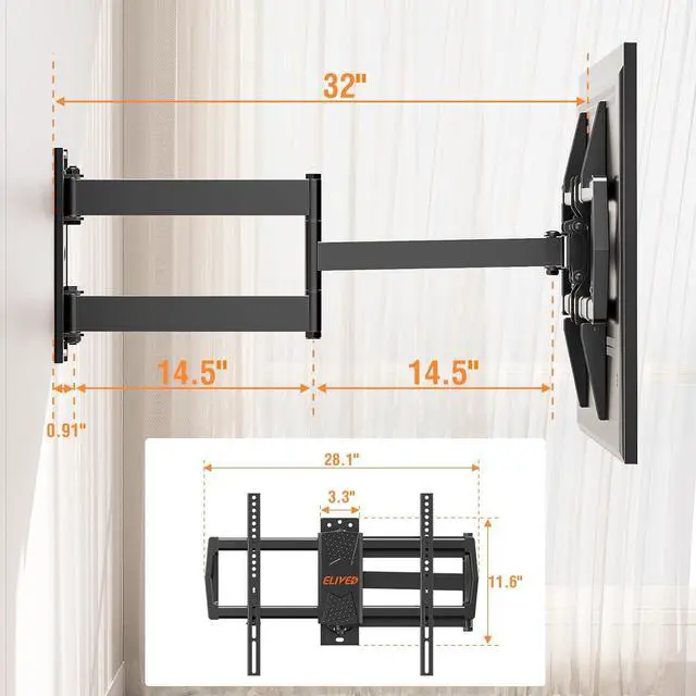 Alt view image 7 of 7 - Long Arm TV Mount for Most 42-75 Inch TVs 32 Long Extension Arm Corner TV Wall Mount Articulating Wall Mount tv Bracket Swivel and Tilt Holds up to 99 lbs. Max VESA 600x400mm YD1036