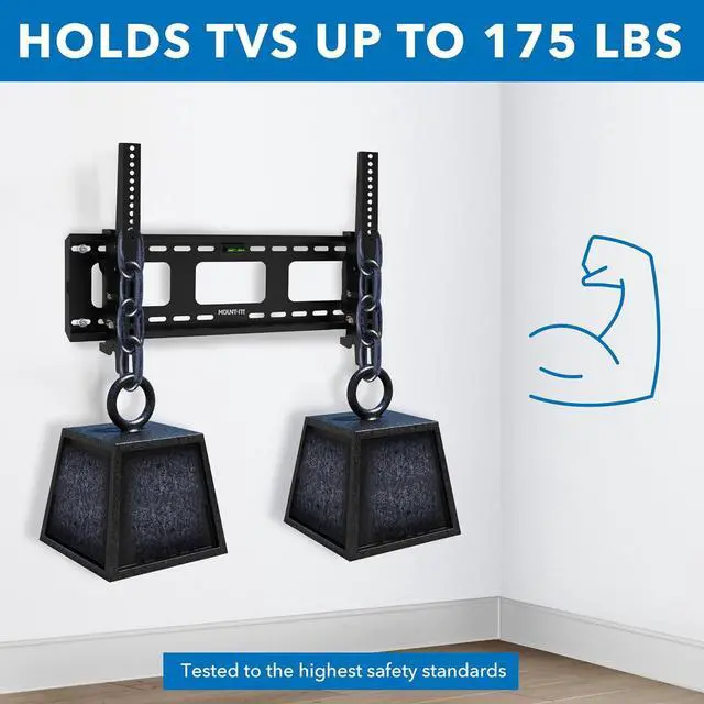 Alt view image 3 of 7 - Mount-It! Tilting TV Wall Mount for 37-80 Inch Flat Screen TVs, Low Profile Bracket Supports 175 lbs, Universal VESA 600x400 mm, Adjustable Tilt to Reduce Glare, Fits 16/24 Studs