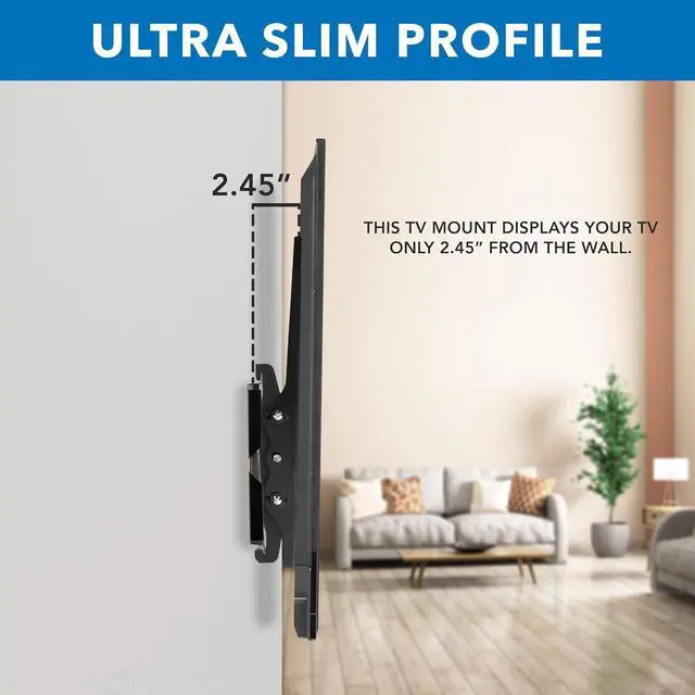 Alt view image 6 of 7 - Mount-It! Tilting TV Wall Mount for 37-80 Inch Flat Screen TVs, Low Profile Bracket Supports 175 lbs, Universal VESA 600x400 mm, Adjustable Tilt to Reduce Glare, Fits 16/24 Studs