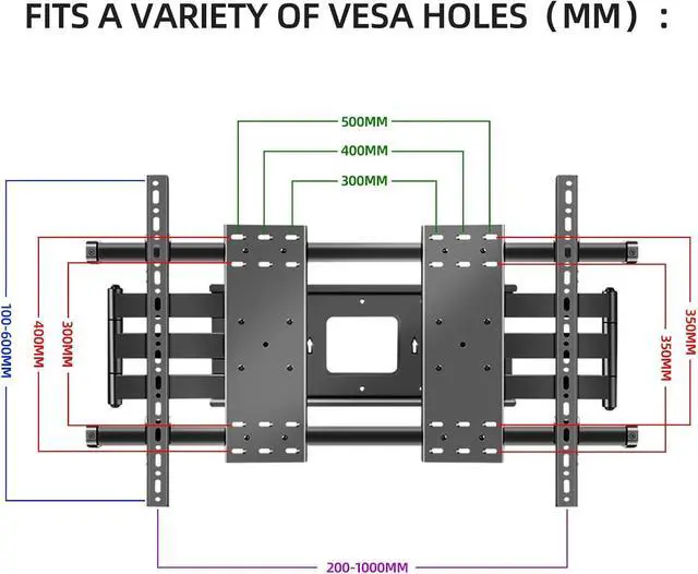 Alt view image 4 of 6 - 98 100 TV Wall Mount 75 86 90 105 110 120 inch Full Motion Bracket Large Screen Heavy Duty Led Adjustable Articulating Stand Max vesa 1000x600mm Load 287 Lbs DY1000