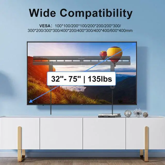 Alt view image 4 of 7 - Suptek Studless TV Wall Mount for Most 32-75 Inch TVs up to 132 lbs, Low Profile No Drill TV Mount, Drywall TV Bracket with Max VESA 600x400mm, No Stud, No Drill, Easy Install, MF8M
