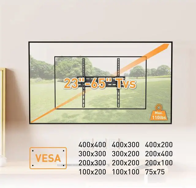 Alt view image 3 of 7 - Tilting TV Wall Mount for 23-65 Inch Screens, Low Profile Slim Design, 12° Tilt, VESA 400x400, Holds up to 110lbs, Just 1.9" from Wall, Fits 16" Wood Stud, Easy Installation for TVs, Monitors