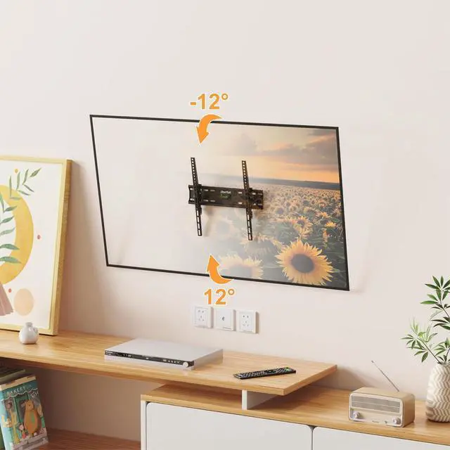 Alt view image 6 of 7 - Tilting TV Wall Mount for 23-65 Inch Screens, Low Profile Slim Design, 12° Tilt, VESA 400x400, Holds up to 110lbs, Just 1.9" from Wall, Fits 16" Wood Stud, Easy Installation for TVs, Monitors