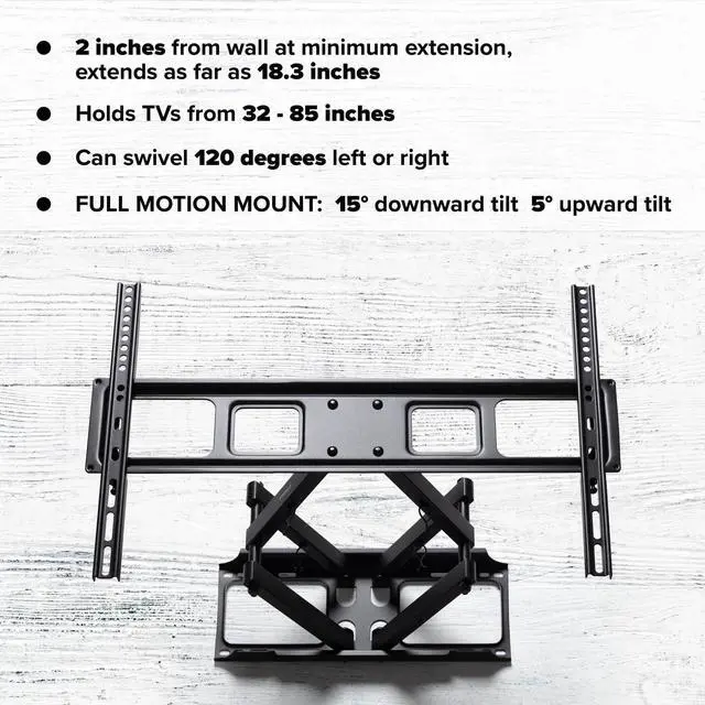 Alt view image 6 of 6 - Emerald Full Motion TV Wall Mount Bracket for 3785 TVs  Extra Extension, Swivel & Tilt, Heavy-Duty Steel  Universal Mount for All TV Brands