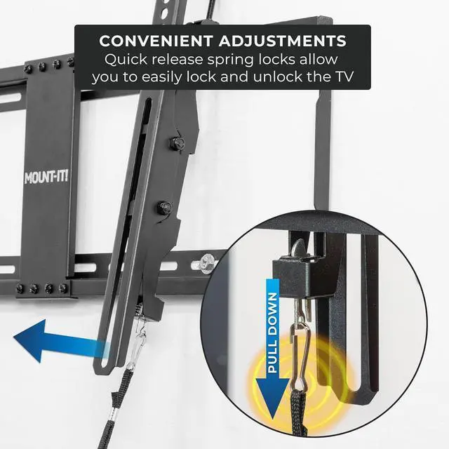 Alt view image 6 of 7 - Mount-It! Tilting TV Wall Mount Bracket for 42-80 Inch TVs | Universal TV Mount with Low Profile Design, Supports 110 lbs | Quick Release Lock | Fits 16" & 24" Studs | Max VESA 600x400mm