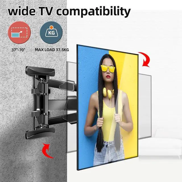 Alt view image 3 of 7 - 65 inch Vertical and Horizontal Rotating TV Wall Mount for 37-70 inch LED LCD Screen Full Arm Bracket, Swivel Tilt Stand, Max VESA 400×400mm Weight up to 83lbs DY3770