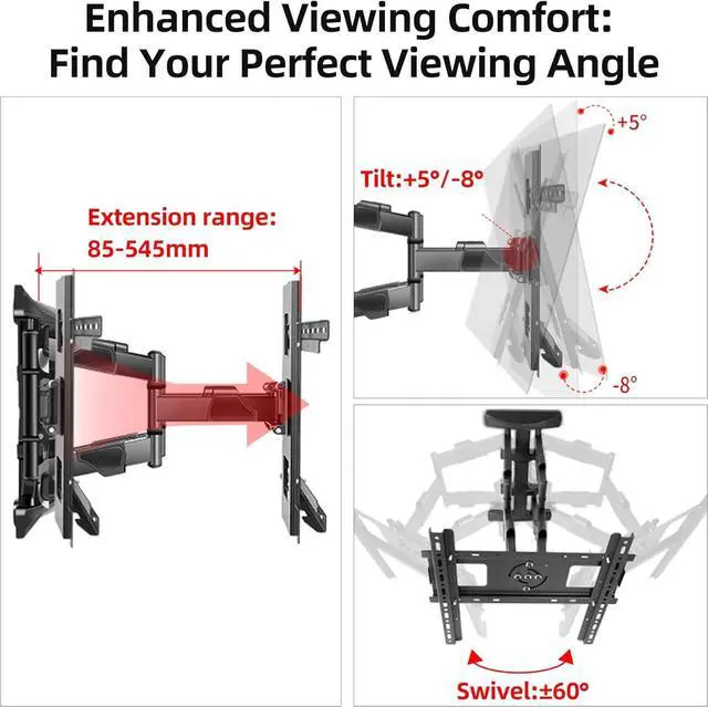 Alt view image 4 of 7 - 65 inch Vertical and Horizontal Rotating TV Wall Mount for 37-70 inch LED LCD Screen Full Arm Bracket, Swivel Tilt Stand, Max VESA 400×400mm Weight up to 83lbs DY3770