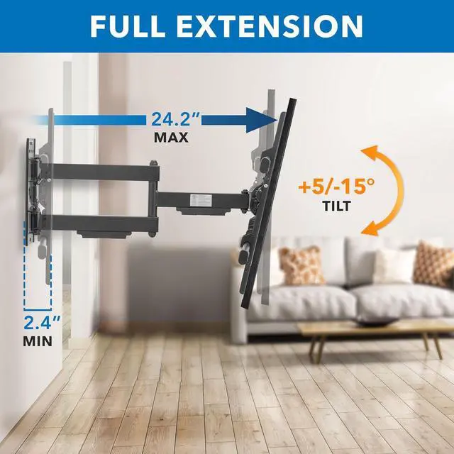 Alt view image 7 of 7 - Mount-It! UL Certified Heavy Duty Full Motion TV Wall Mount for Most 37-80 Inch Flat Screen TVs, Wall Mount Bracket Max VESA 600x400, Holds up to 440lb, Full Motion TV Mount 55 inch, 65 inch, 80 inch