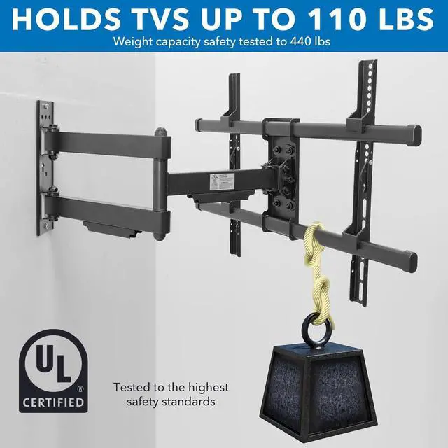 Alt view image 6 of 7 - Mount-It! UL Certified Heavy Duty Full Motion TV Wall Mount for Most 37-80 Inch Flat Screen TVs, Wall Mount Bracket Max VESA 600x400, Holds up to 440lb, Full Motion TV Mount 55 inch, 65 inch, 80 inch