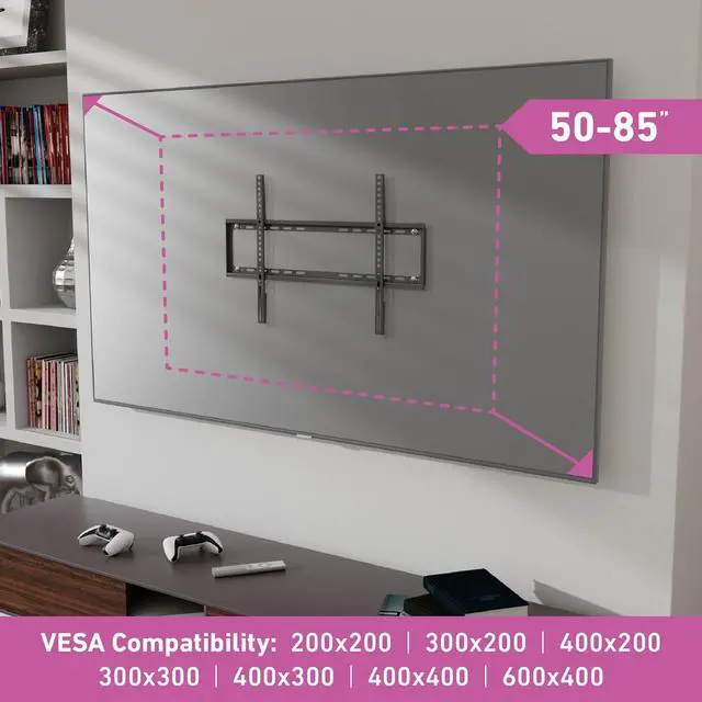 Alt view image 2 of 7 - D-Line TV Wall Bracket for 50-85 Inch TVs, Ultra Low Profile TV Bracket with Spirit Level, Slim Flat to Wall TV Mount - VESA 200x200mm - 600x400mm, Holds up to 132lbs