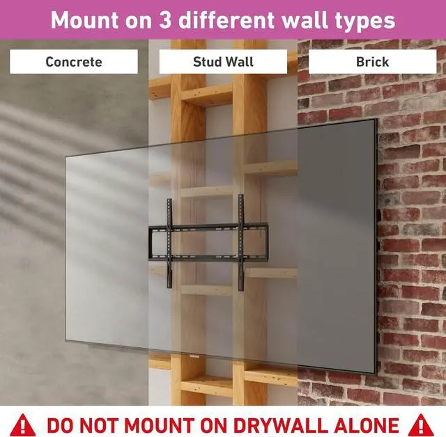 Alt view image 6 of 7 - D-Line TV Wall Bracket for 50-85 Inch TVs, Ultra Low Profile TV Bracket with Spirit Level, Slim Flat to Wall TV Mount - VESA 200x200mm - 600x400mm, Holds up to 132lbs