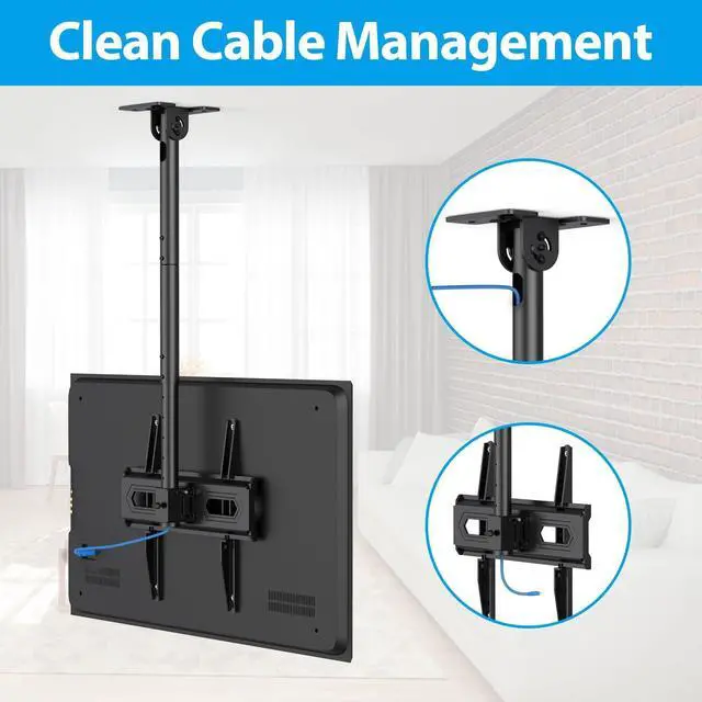Alt view image 5 of 7 - Ceiling TV Mount for 26-65 inch Flat Screen Displays, Adjustable Ceiling TV Bracket Fits Most LCD LED OLED TVs, 14.96Inch Single Extended Mounting Pole, Holds up to 110lbs, Max VESA 400x400mm