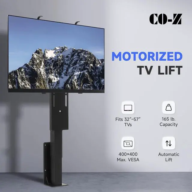 Alt view image 2 of 7 - CO-Z Motorized TV Lift for 32" to 57" TVs up to 165 lb, 400x400 VESA, Height Adjustable Mechanism Stand & Wall Mount with Remote Control and Memory Setting, Automatic TV Lift for Home
