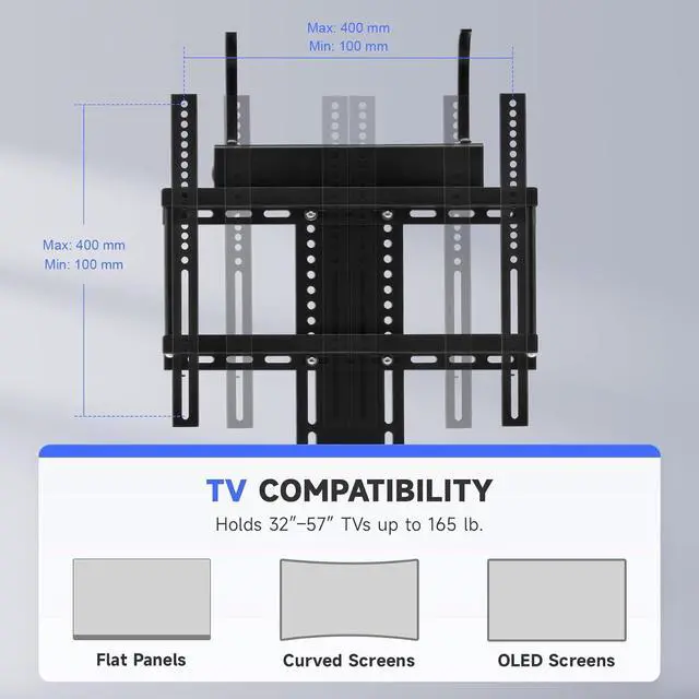 Alt view image 3 of 7 - CO-Z Motorized TV Lift for 32" to 57" TVs up to 165 lb, 400x400 VESA, Height Adjustable Mechanism Stand & Wall Mount with Remote Control and Memory Setting, Automatic TV Lift for Home