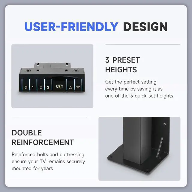 Alt view image 5 of 7 - CO-Z Motorized TV Lift for 32" to 57" TVs up to 165 lb, 400x400 VESA, Height Adjustable Mechanism Stand & Wall Mount with Remote Control and Memory Setting, Automatic TV Lift for Home