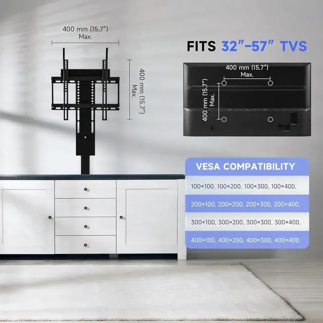Alt view image 7 of 7 - CO-Z Motorized TV Lift for 32" to 57" TVs up to 165 lb, 400x400 VESA, Height Adjustable Mechanism Stand & Wall Mount with Remote Control and Memory Setting, Automatic TV Lift for Home