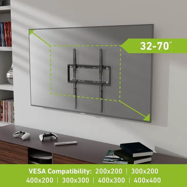 Alt view image 2 of 7 - D-Line TV Wall Bracket for 32-70 Inch TVs, Low Profile Tilting TV Wall Bracket with Spirit Level, Slim Tilt TV Mount - VESA 200x200mm - 400x400mm, Holds up to 110lbs