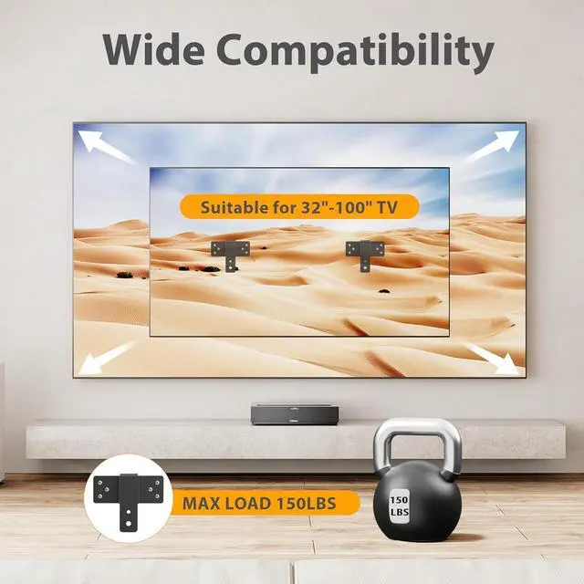 Alt view image 2 of 7 - Wall Mount TV Bracket,No Stud TV Wall Mount,No Drill TV Brackets for Wall Mount,Easy Install Fits 19-100 inch TVs,Include Hardware,Suitable for Most LED LCD Flat Screen TVs & Monitors(TV Wall Mount)