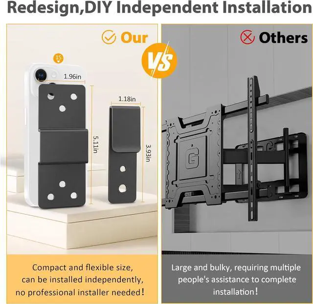 Alt view image 3 of 7 - Wall Mount TV Bracket,No Stud TV Wall Mount,No Drill TV Brackets for Wall Mount,Easy Install Fits 19-100 inch TVs,Include Hardware,Suitable for Most LED LCD Flat Screen TVs & Monitors(TV Wall Mount)