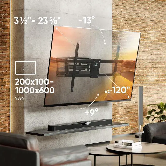 Alt view image 2 of 7 - ONKRON Full Motion TV Wall Mount for 42-120 Inch TVs up to 220 lbs, Heavy Duty TV Mount with Swivel and Tilt, Extension Arm, max VESA 1000x600, Large Articulating Television Mount Bracket Black