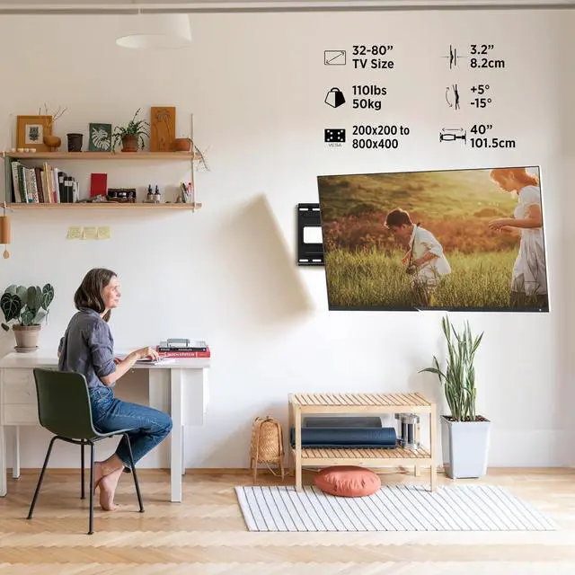 Alt view image 2 of 7 - ProMounts Premium Articulating/Full Motion TV Wall Mount with 40 Inch Extendable Long Arm for TVs for 32-80 Inch LED, LCD Plasma Flat and Curved TV Screens, Holds Up to 110 lbs Max VESA 800x400.