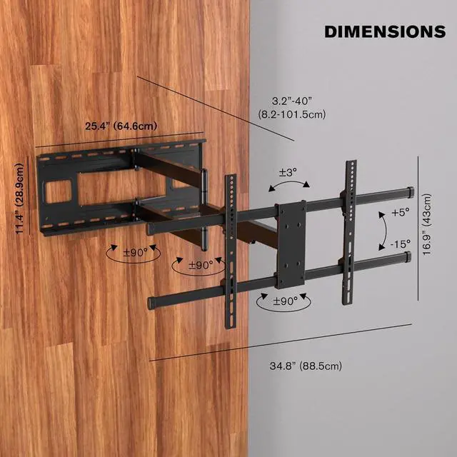 Alt view image 3 of 7 - ProMounts Premium Articulating/Full Motion TV Wall Mount with 40 Inch Extendable Long Arm for TVs for 32-80 Inch LED, LCD Plasma Flat and Curved TV Screens, Holds Up to 110 lbs Max VESA 800x400.
