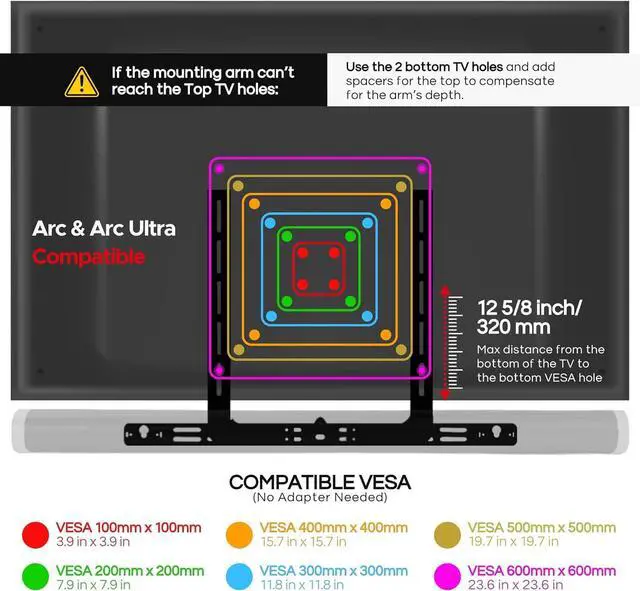 Alt view image 3 of 7 - Sound bass Arc TV Mount, Black, Compatible with Sonos Arc Soundbar and Ultra Version, Mounting Bracket for TV, Hardware Kit Included, Designed in The UK